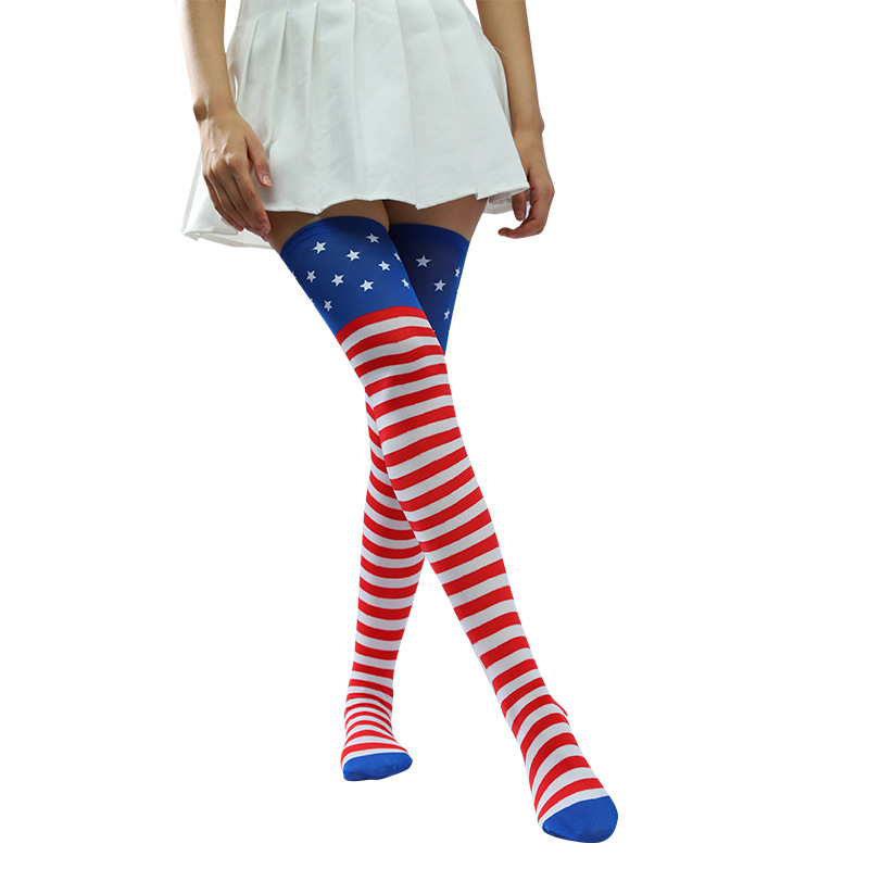 American Flag Thigh High Socks with Stars and Stripes Pattern